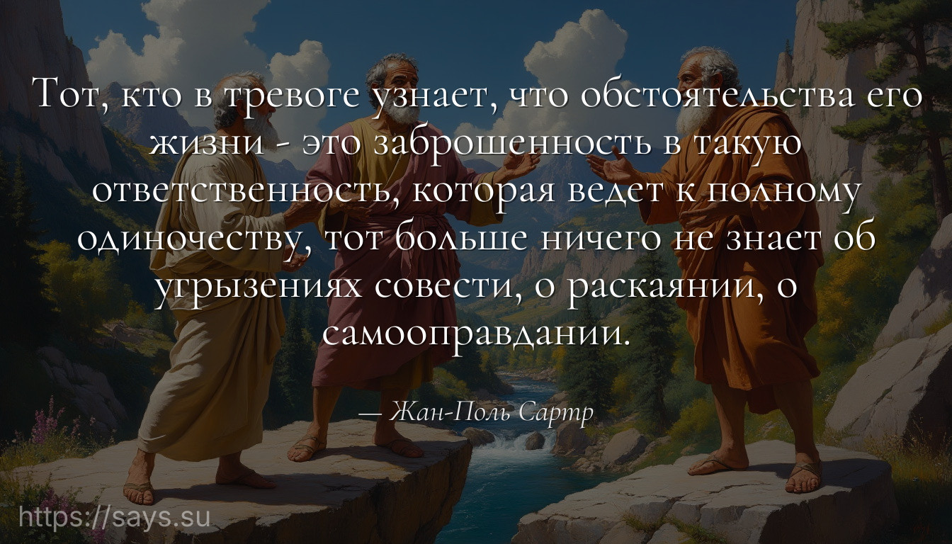 Тот, кто в тревоге узнает, что обстоятельства его жизни - это заброшенность в такую ответственность, которая ведет к полному одиночеству, тот больше ничего не знает об угрызениях совести, о раскаянии, о самооправдании.