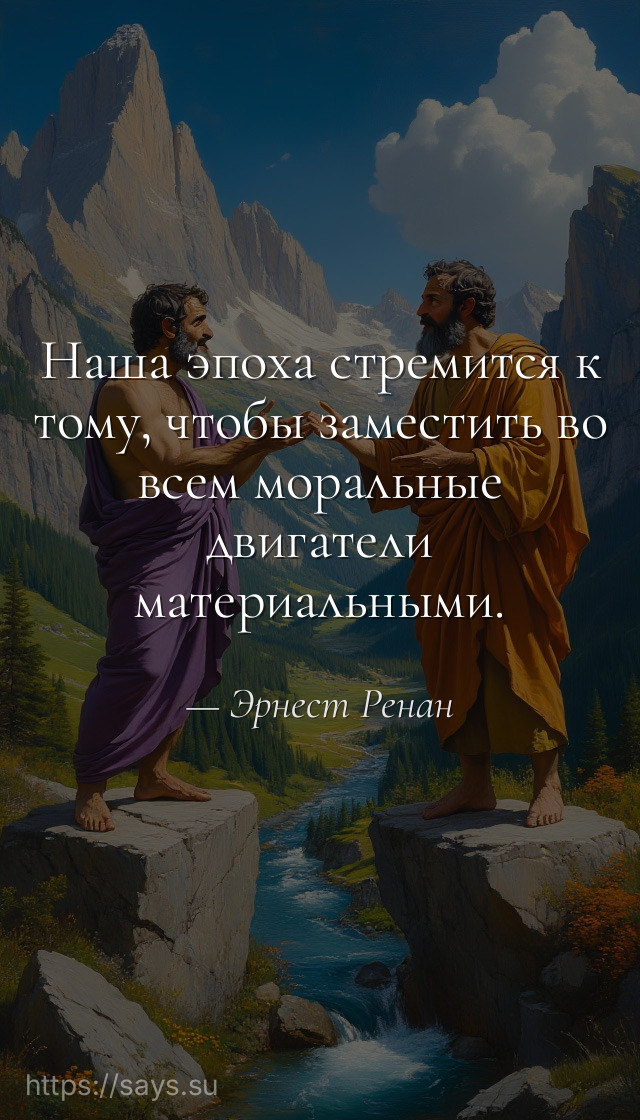 Наша эпоха стремится к тому, чтобы заместить во всем моральные двигатели материальными.