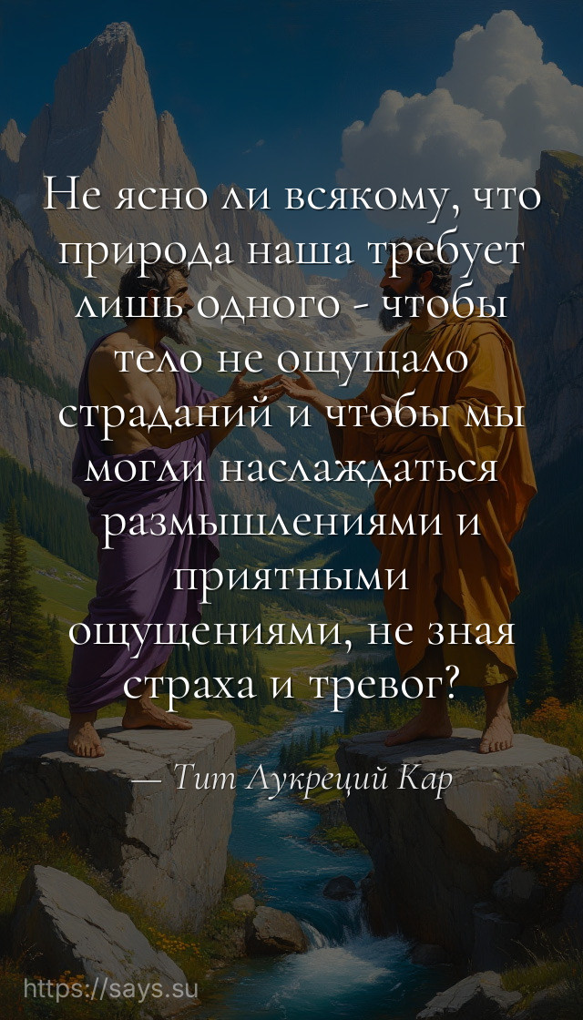 Не ясно ли всякому, что природа наша требует лишь одного - чтобы тело не ощущало страданий и чтобы мы могли наслаждаться размышлениями и приятными ощущениями, не зная страха и тревог?