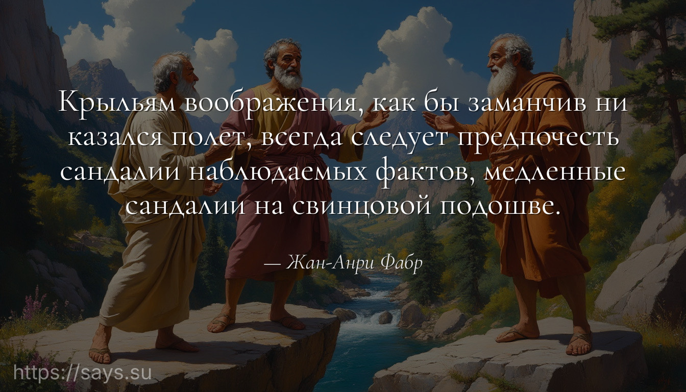 Крыльям воображения, как бы заманчив ни казался полет, всегда следует предпочесть сандалии наблюдаемых фактов, медленные сандалии на свинцовой подошве.