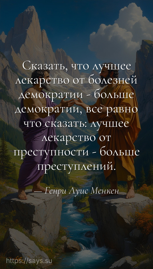 Сказать, что лучшее лекарство от болезней демократии - больше демократии, все равно что сказать: лучшее лекарство от преступности - больше преступлений.