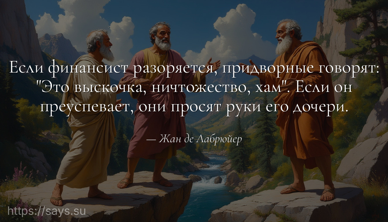 Если финансист разоряется, придворные говорят: "Это выскочка, ничтожество, хам". Если он преуспевает, они просят руки его дочери.