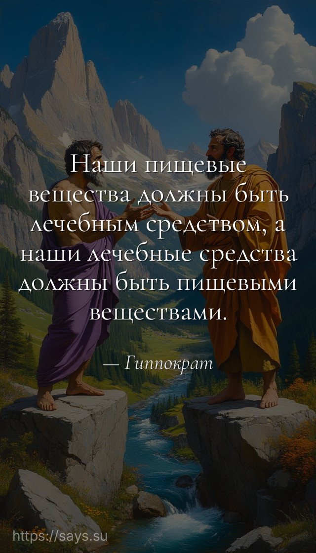Наши пищевые вещества должны быть лечебным средством, а наши лечебные средства должны быть пищевыми веществами.