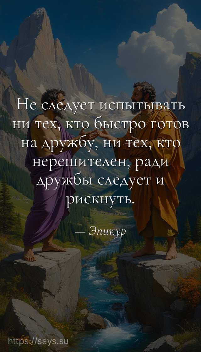 Не следует испытывать ни тех, кто быстро готов на дружбу, ни тех, кто нерешителен, ради дружбы следует и рискнуть.