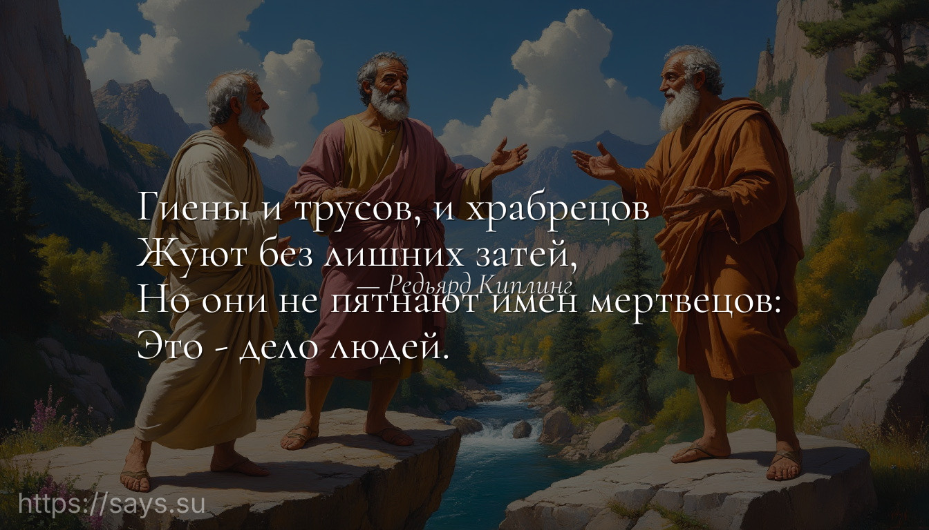Гиены и трусов, и храбрецов <br />Жуют без лишних затей, <br />Но они не пятнают имен мертвецов: <br />Это - дело людей.