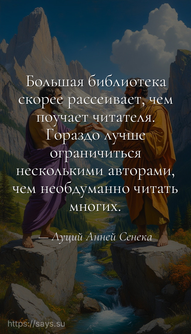 Большая библиотека скорее рассеивает, чем поучает читателя. Гораздо лучше ограничиться несколькими авторами, чем необдуманно читать многих.