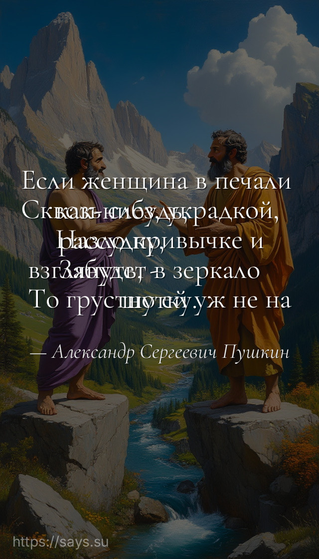 Если женщина в печали <br />Сквозь слез, украдкой, как-нибудь, <br />Назло привычке и рассудку, <br />Забудет в зеркало взглянуть, - <br />То грустно ей уж не на шутку.