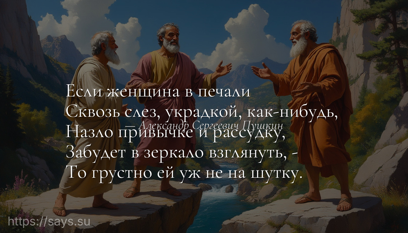 Если женщина в печали <br />Сквозь слез, украдкой, как-нибудь, <br />Назло привычке и рассудку, <br />Забудет в зеркало взглянуть, - <br />То грустно ей уж не на шутку.