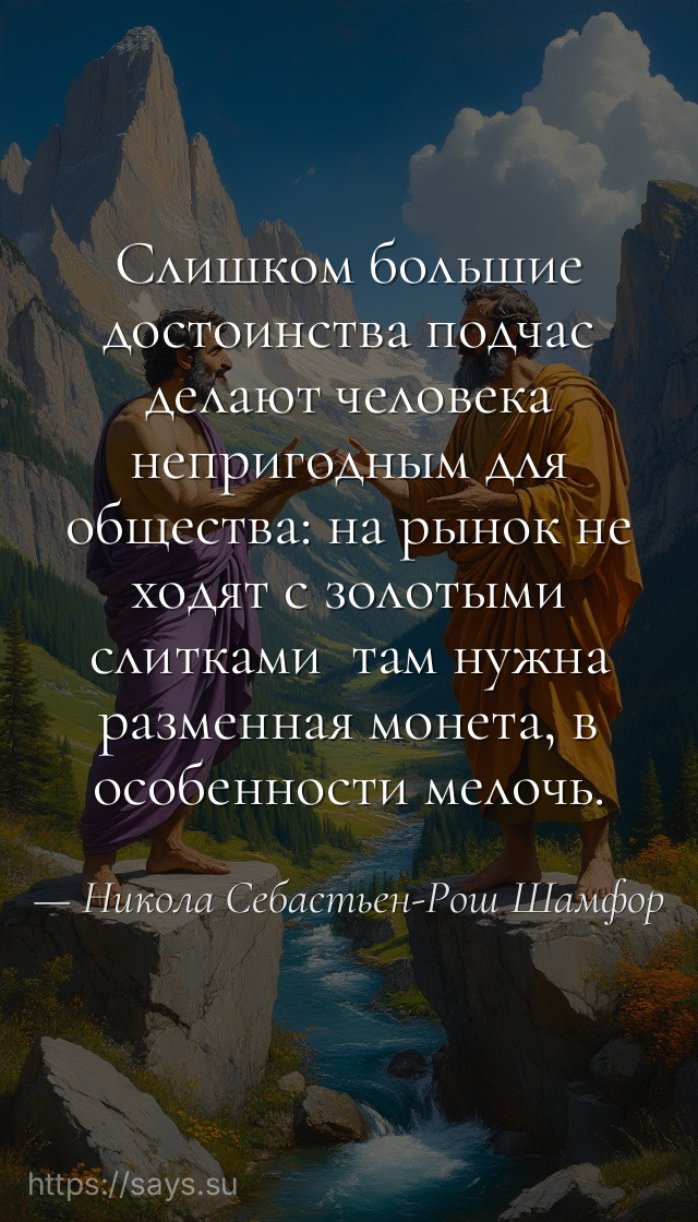 Слишком большие достоинства подчас делают человека непригодным для общества: на рынок не ходят с золотыми слитками  там нужна разменная монета, в особенности мелочь.