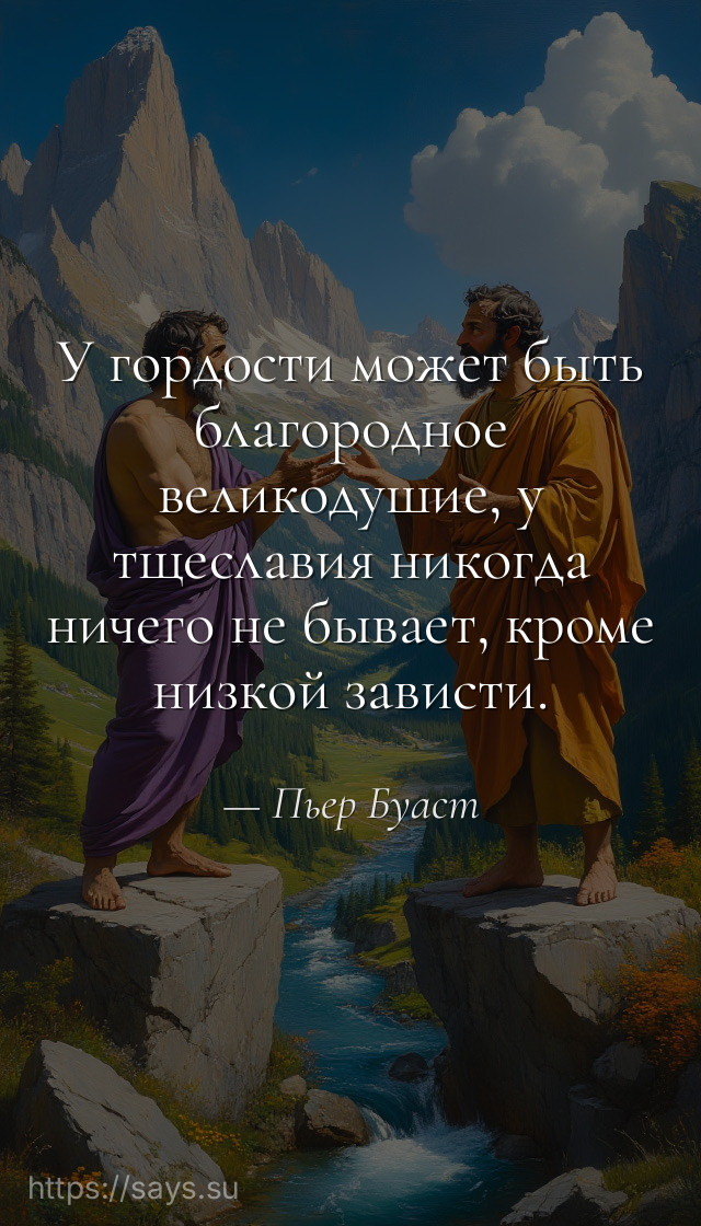 У гордости может быть благородное великодушие, у тщеславия никогда ничего не бывает, кроме низкой зависти.