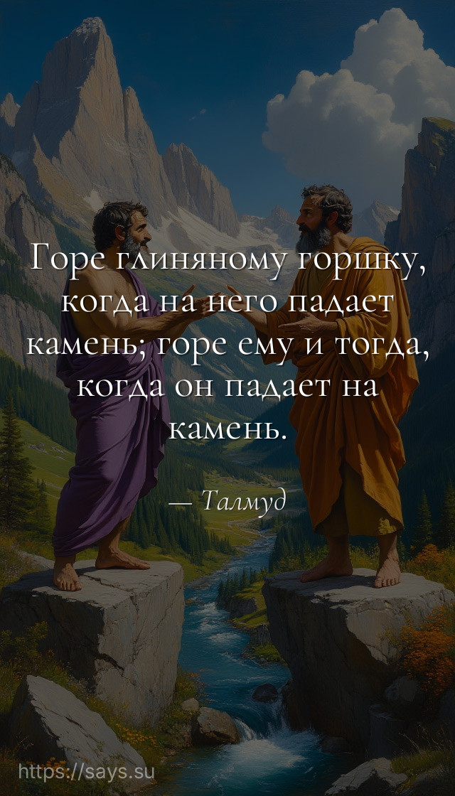Горе глиняному горшку, когда на него падает камень; горе ему и тогда, когда он падает на камень.