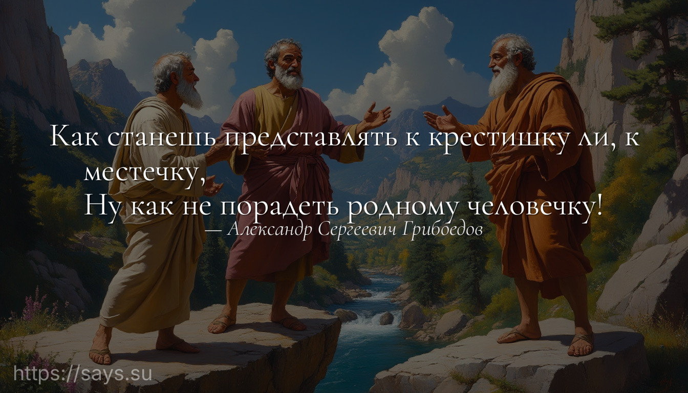 Как станешь представлять к крестишку ли, к местечку, <br />Ну как не порадеть родному человечку!