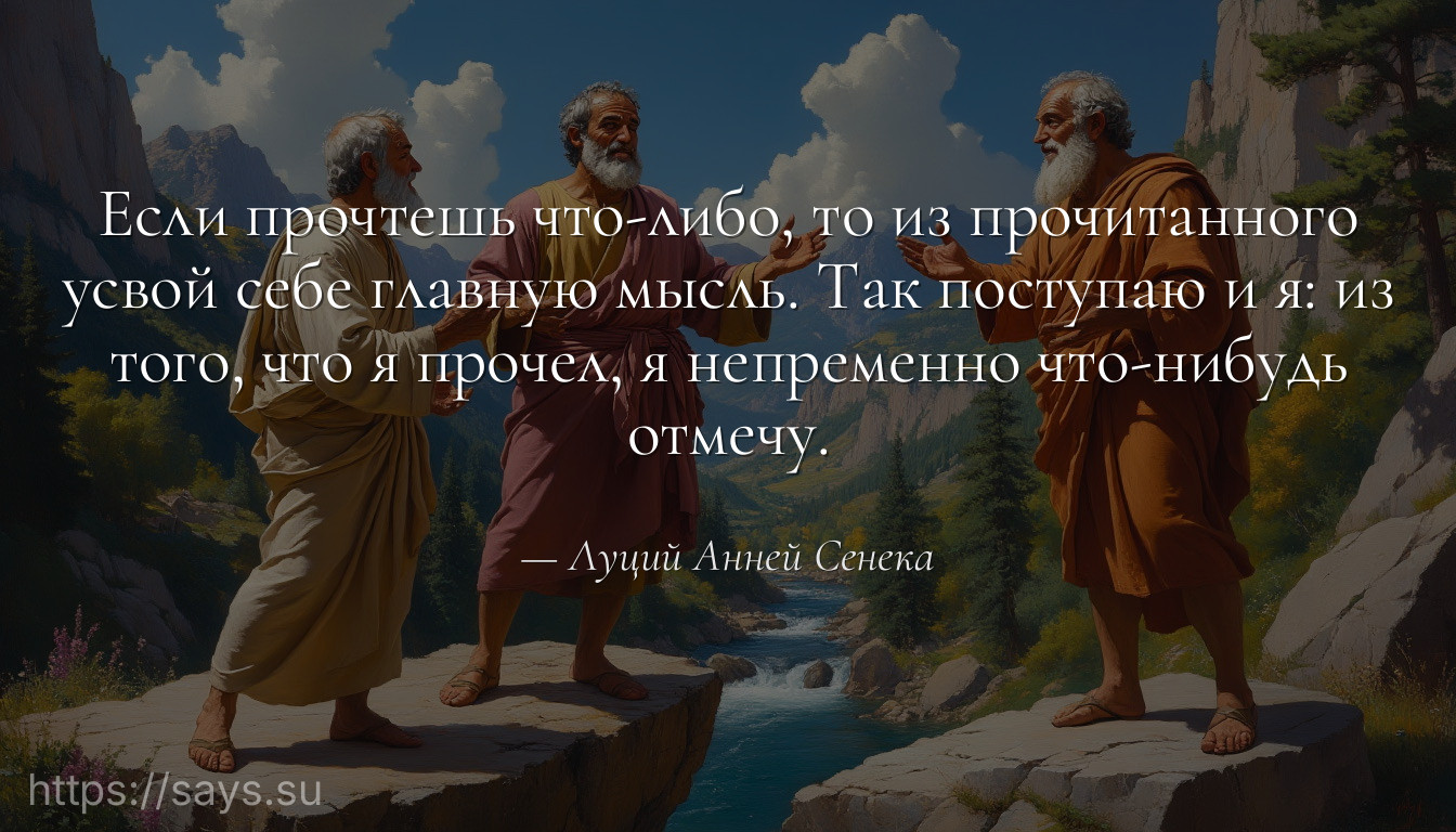 Если прочтешь что-либо, то из прочитанного усвой себе главную мысль. Так поступаю и я: из того, что я прочел, я непременно что-нибудь отмечу.