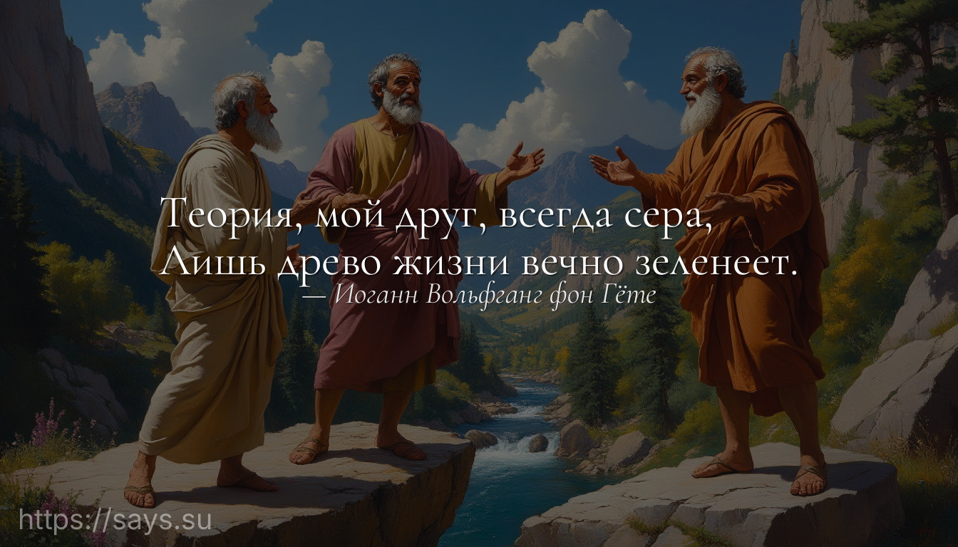 Теория, мой друг, всегда сера, <br />Лишь древо жизни вечно зеленеет.