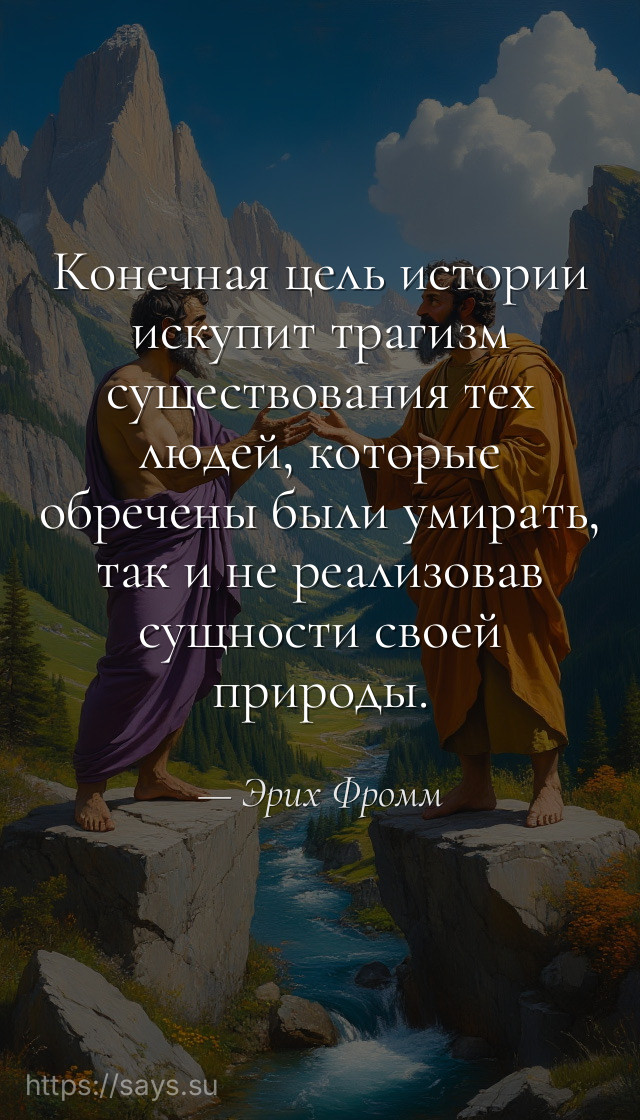 Конечная цель истории искупит трагизм существования тех людей, которые обречены были умирать, так и не реализовав сущности своей природы.