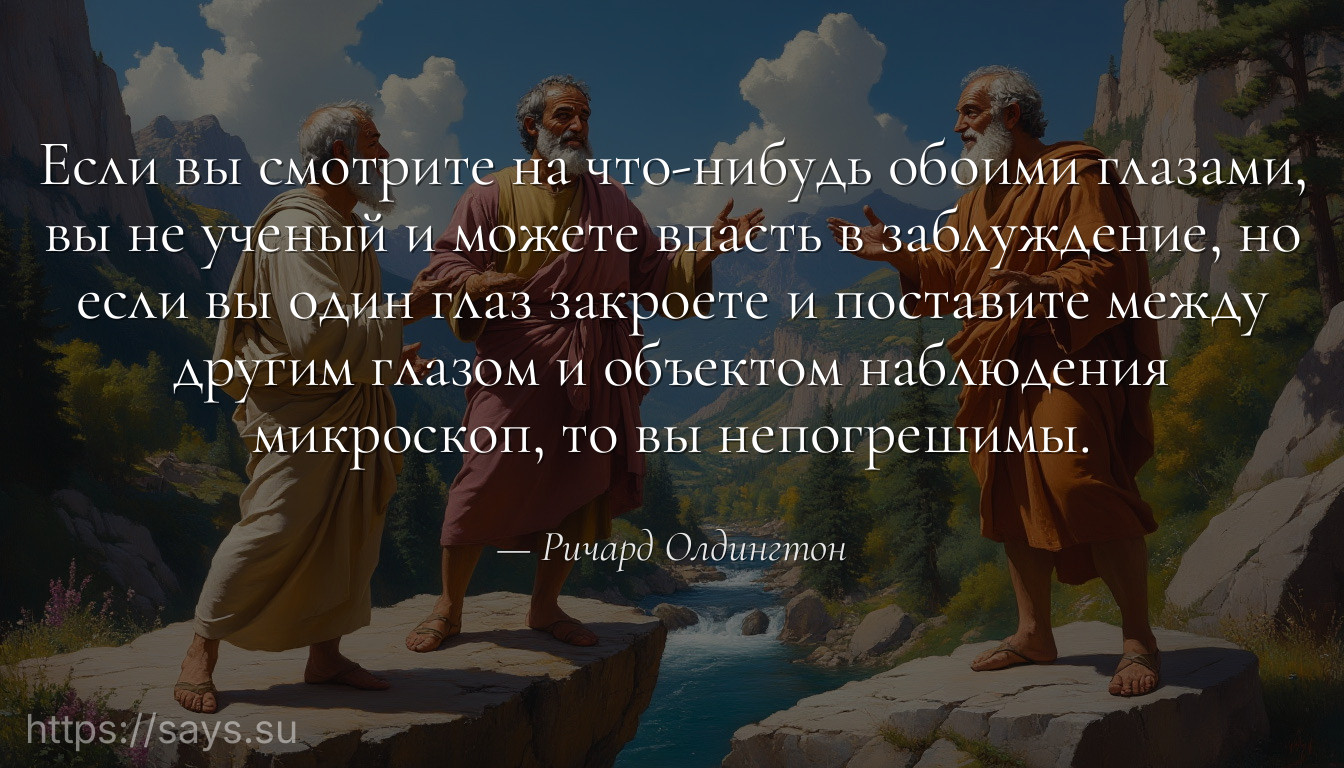 Если вы смотрите на что-нибудь обоими глазами, вы не ученый и можете впасть в заблуждение, но если вы один глаз закроете и поставите между другим глазом и объектом наблюдения микроскоп, то вы непогрешимы.