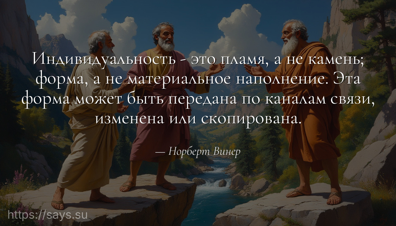 Индивидуальность - это пламя, а не камень; форма, а не материальное наполнение. Эта форма может быть передана по каналам связи, изменена или скопирована.
