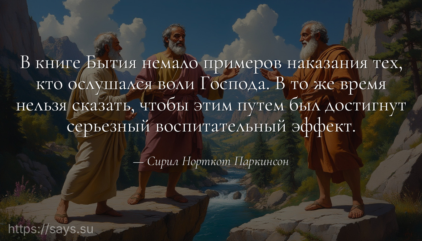 В книге Бытия немало примеров наказания тех, кто ослушался воли Господа. В то же время нельзя сказать, чтобы этим путем был достигнут серьезный воспитательный эффект.
