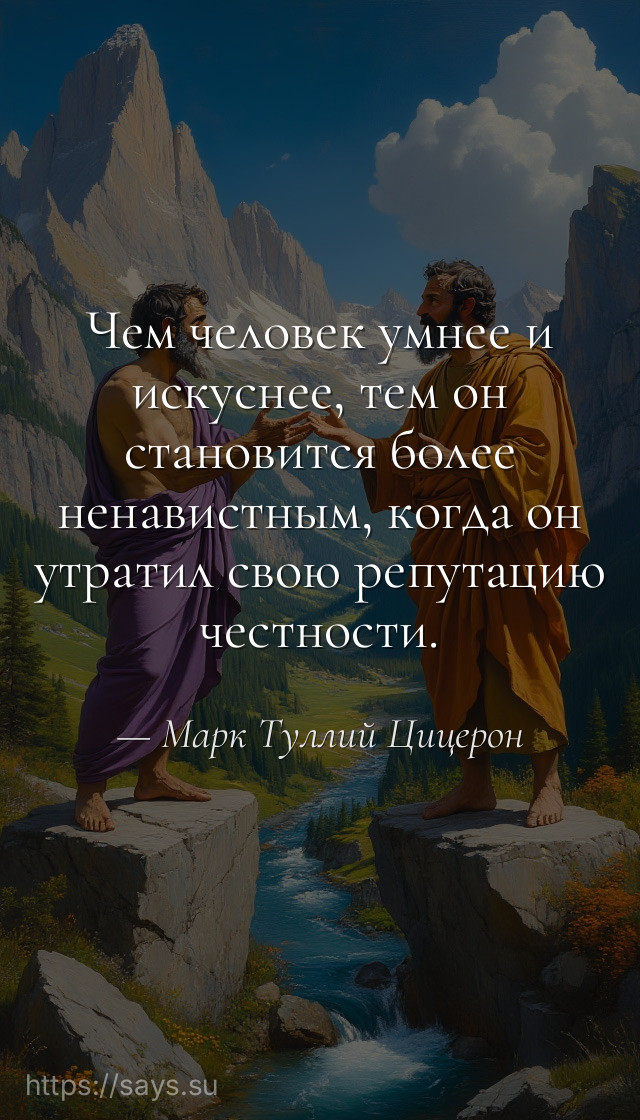 Чем человек умнее и искуснее, тем он становится более ненавистным, когда он утратил свою репутацию честности.