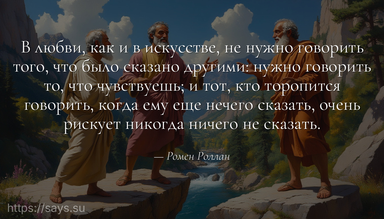 В любви, как и в искусстве, не нужно говорить того, что было сказано другими: нужно говорить то, что чувствуешь; и тот, кто торопится говорить, когда ему еще нечего сказать, очень рискует никогда ничего не сказать.
