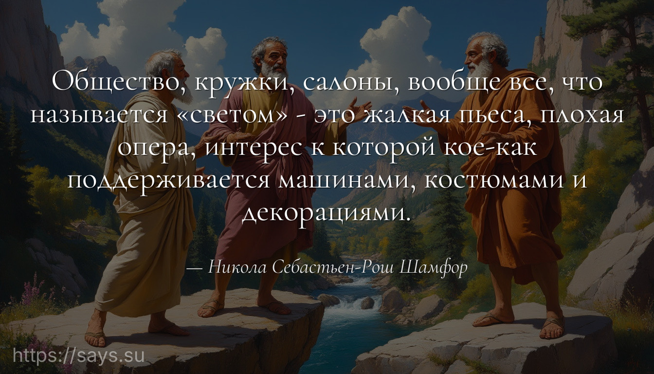 Общество, кружки, салоны, вообще все, что называется «светом» - это жалкая пьеса, плохая опера, интерес к которой кое-как поддерживается машинами, костюмами и декорациями.