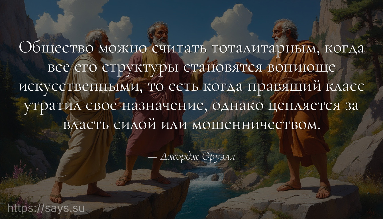 Общество можно считать тоталитарным, когда все его структуры становятся вопиюще искусственными, то есть когда правящий класс утратил свое назначение, однако цепляется за власть силой или мошенничеством.