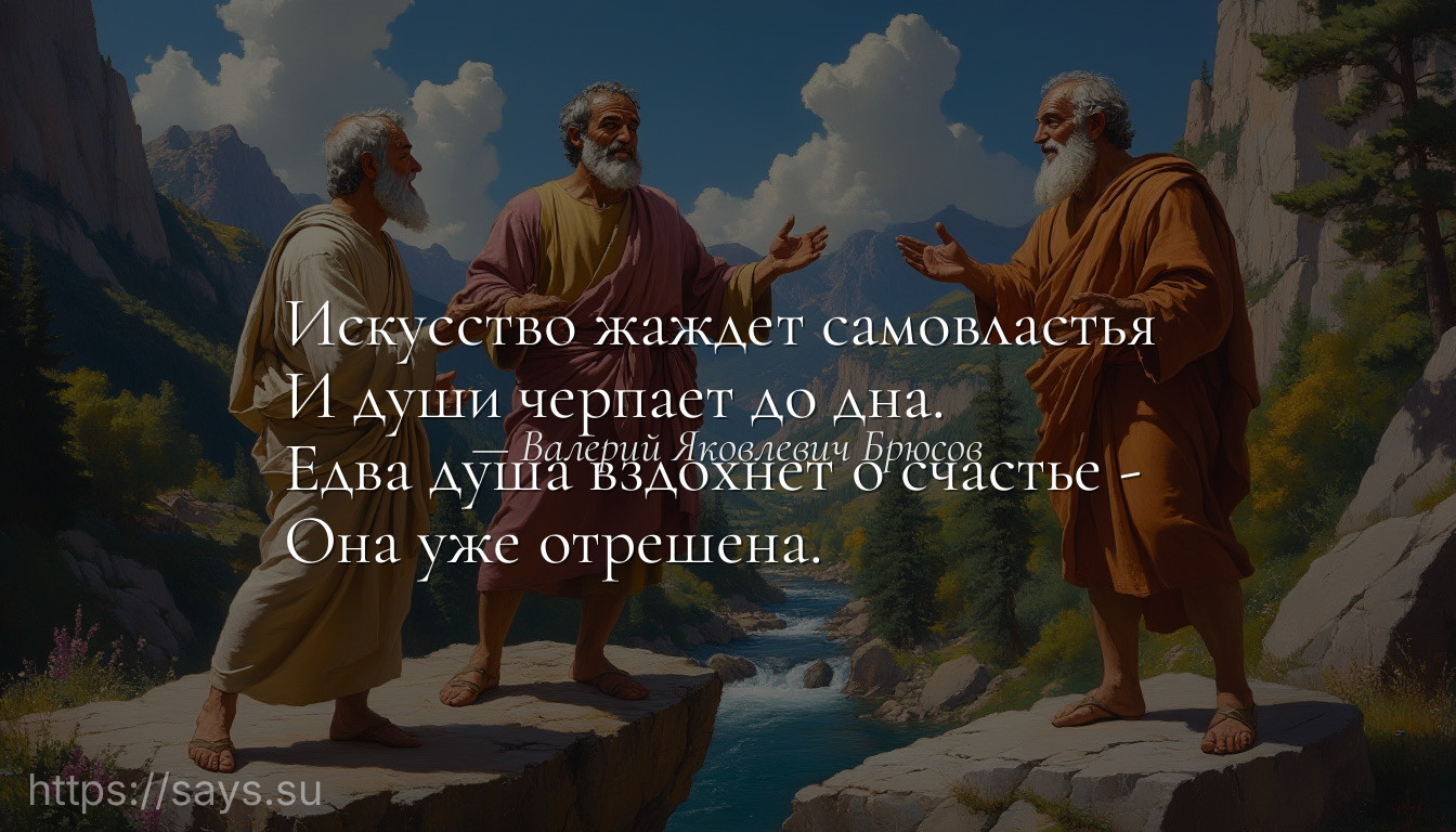 Искусство жаждет самовластья <br />И души черпает до дна. <br />Едва душа вздохнет о счастье - <br />Она уже отрешена.