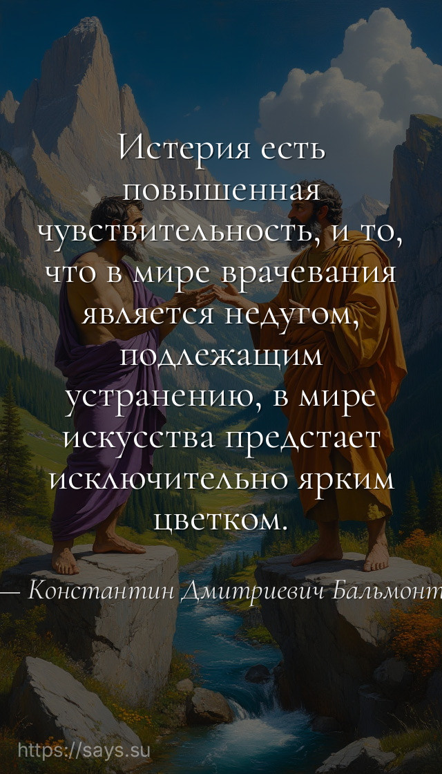 Истерия есть повышенная чувствительность, и то, что в мире врачевания является недугом, подлежащим устранению, в мире искусства предстает исключительно ярким цветком.