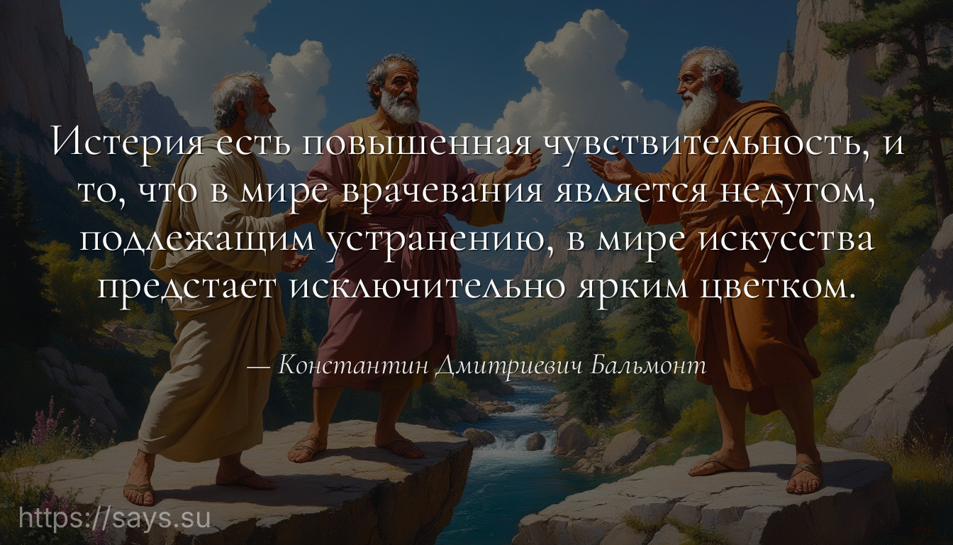 Истерия есть повышенная чувствительность, и то, что в мире врачевания является недугом, подлежащим устранению, в мире искусства предстает исключительно ярким цветком.