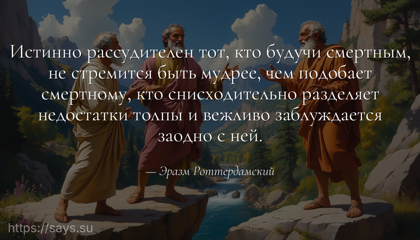 Истинно рассудителен тот, кто будучи смертным, не стремится быть мудрее, чем подобает смертному, кто снисходительно разделяет недостатки толпы и вежливо заблуждается заодно с ней.