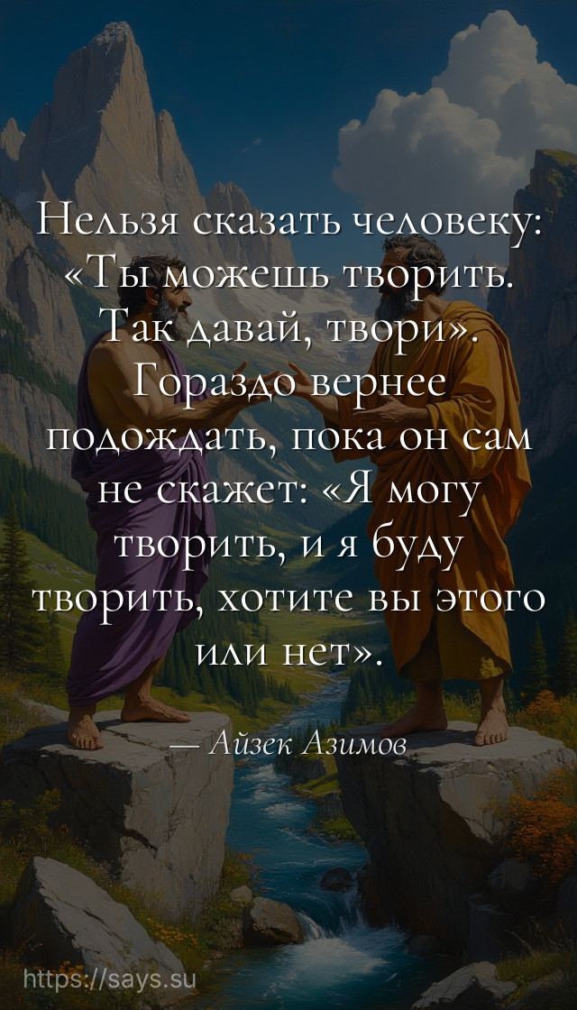 Нельзя сказать человеку: «Ты можешь творить. Так давай, твори». Гораздо вернее подождать, пока он сам не скажет: «Я могу творить, и я буду творить, хотите вы этого или нет».