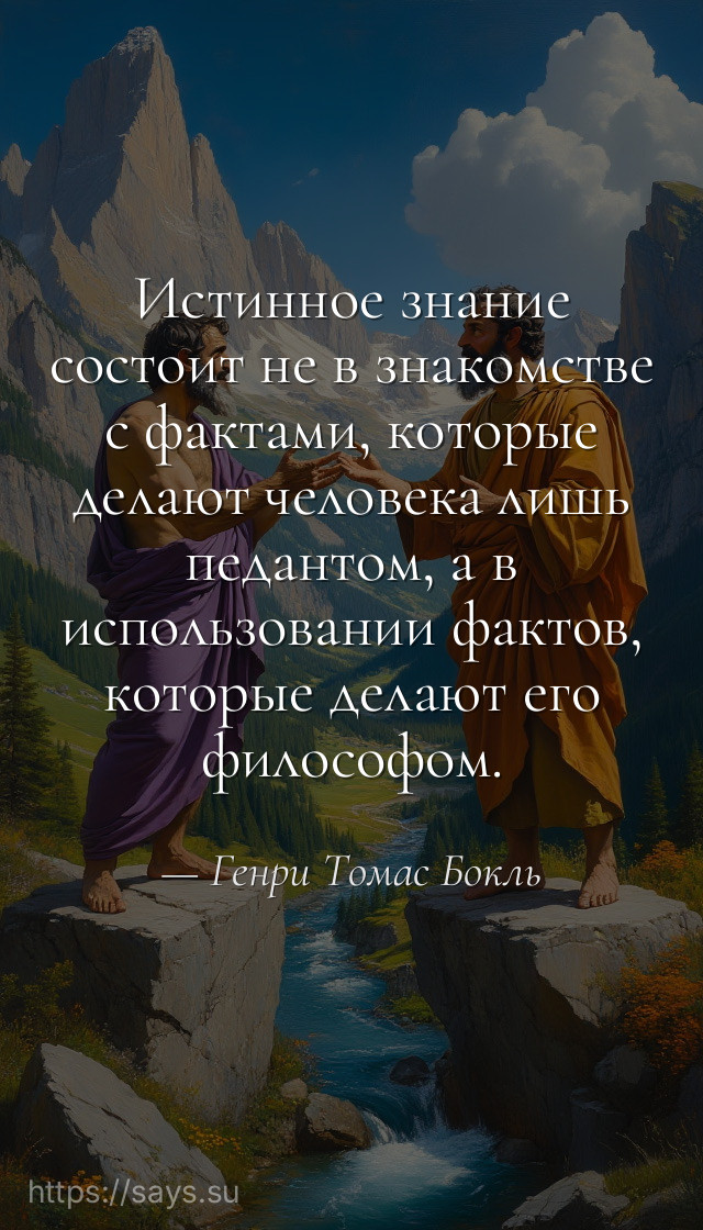 Истинное знание состоит не в знакомстве с фактами, которые делают человека лишь педантом, а в использовании фактов, которые делают его философом.