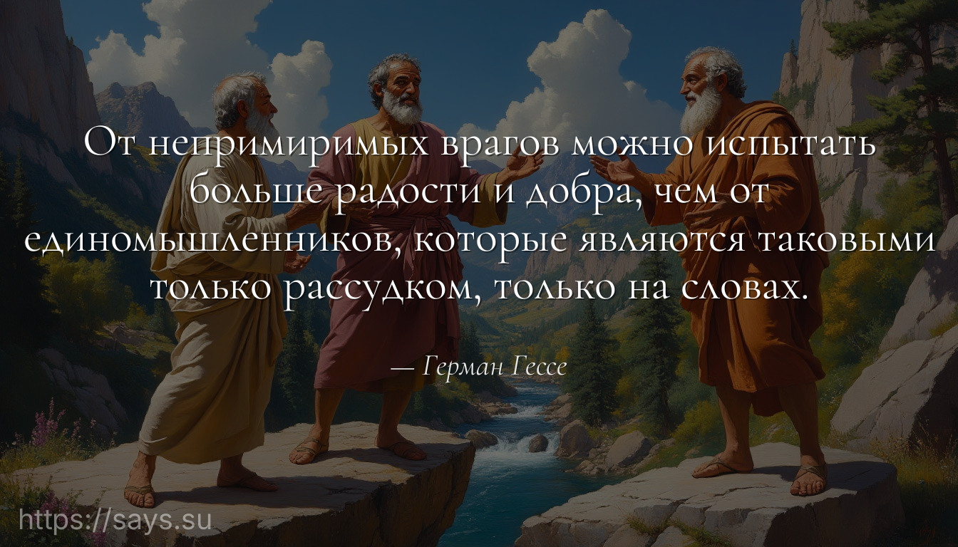 От непримиримых врагов можно испытать больше радости и добра, чем от единомышленников, которые являются таковыми только рассудком, только на словах.