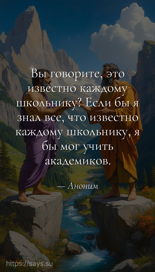 Вы говорите, это известно каждому школьнику? Если бы я знал все, что известно каждому школьнику, я бы мог учить академиков.