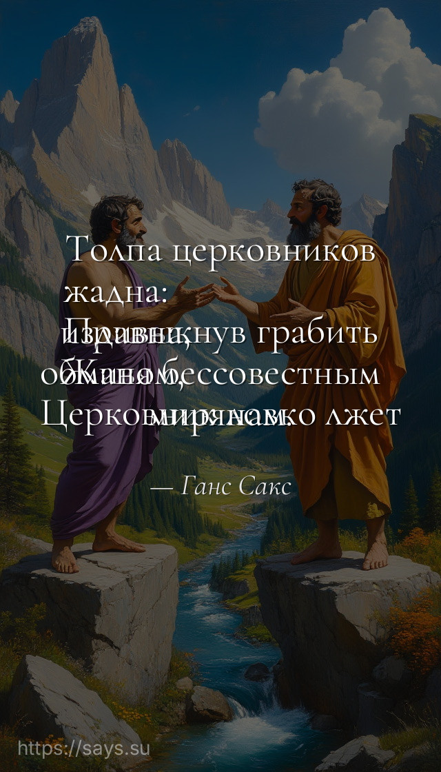 Толпа церковников жадна:<br />Привыкнув грабить издавна, <br />Живя бессовестным обманом, <br />Церковник ловко лжет мирянам.