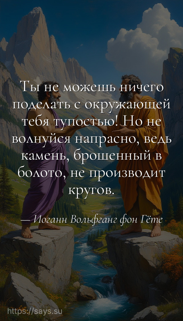 Ты не можешь ничего поделать с окружающей тебя тупостью! Но не волнуйся напрасно, ведь камень, брошенный в болото, не производит кругов.