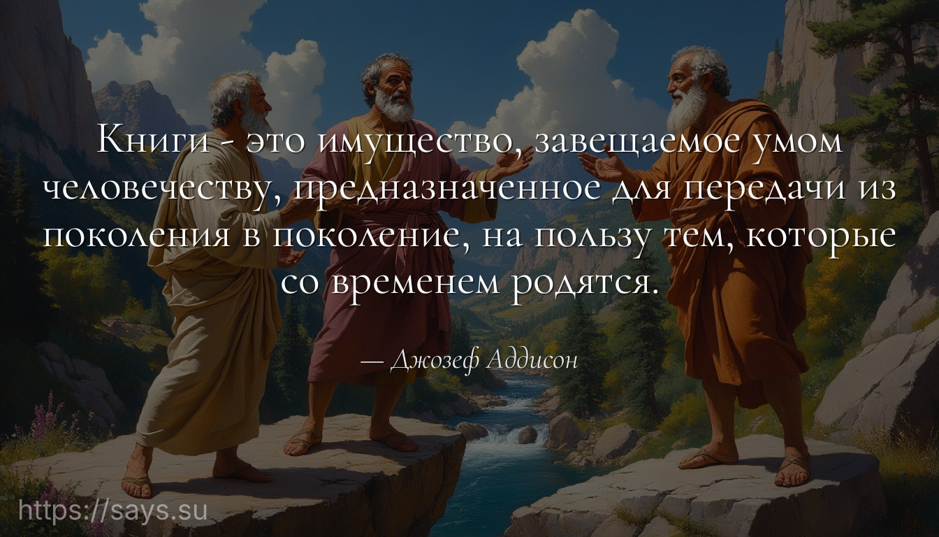 Книги - это имущество, завещаемое умом человечеству, предназначенное для передачи из поколения в поколение, на пользу тем, которые со временем родятся.