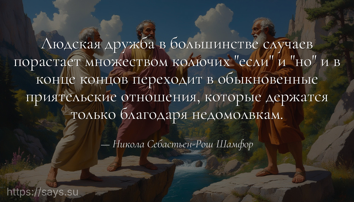 Людская дружба в большинстве случаев порастает множеством колючих "если" и "но" и в конце концов переходит в обыкновенные приятельские отношения, которые держатся только благодаря недомолвкам.
