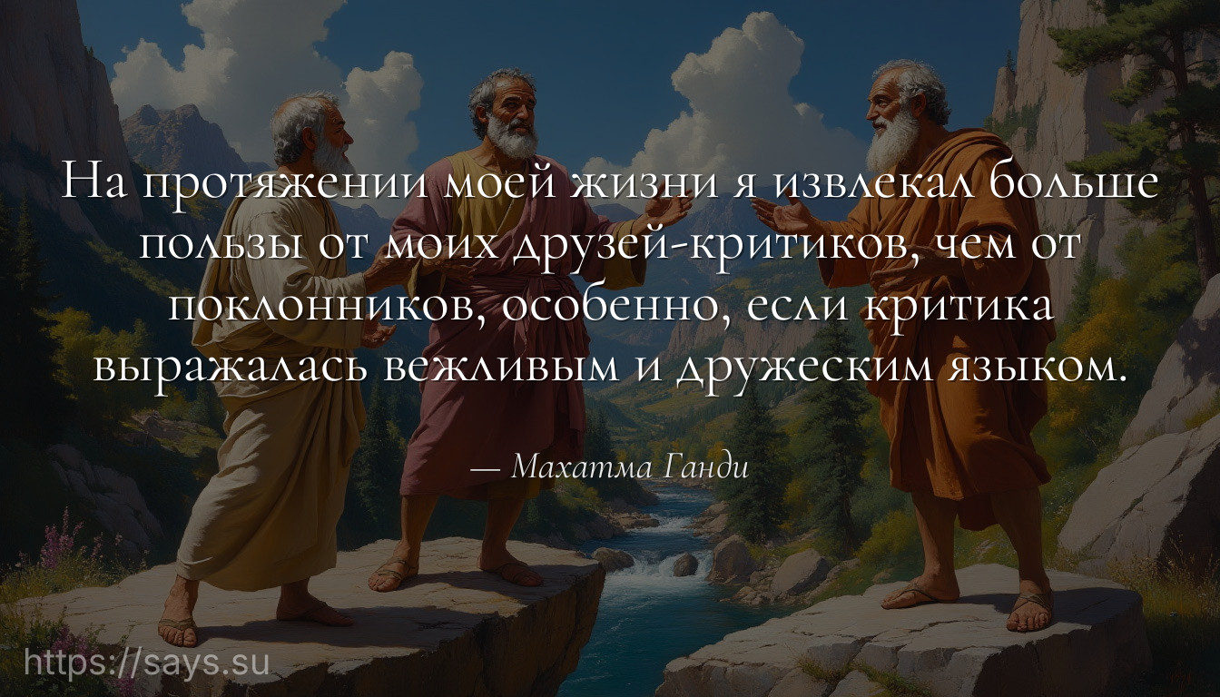 На протяжении моей жизни я извлекал больше пользы от моих друзей-критиков, чем от поклонников, особенно, если критика выражалась вежливым и дружеским языком.