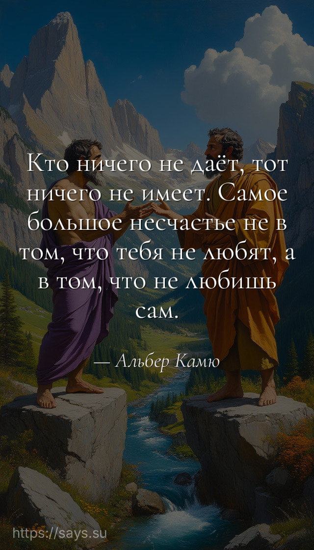 Кто ничего не даёт, тот ничего не имеет. Самое большое несчастье не в том, что тебя не любят, а в том, что не любишь сам.