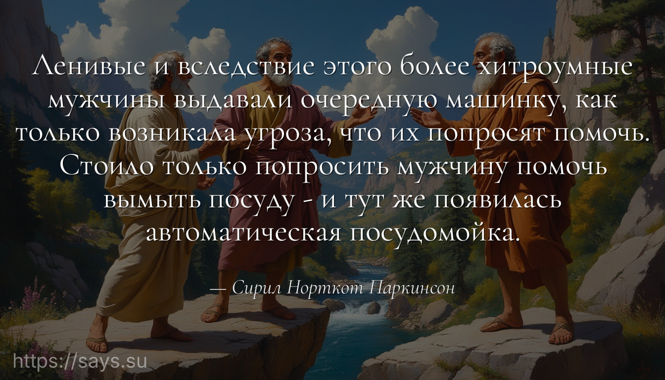 Ленивые и вследствие этого более хитроумные мужчины выдавали очередную машинку, как только возникала угроза, что их попросят помочь. Стоило только попросить мужчину помочь вымыть посуду - и тут же появилась автоматическая посудомойка.