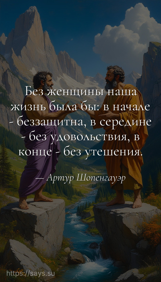 Без женщины нaшa жизнь былa бы: в нaчaле - беззaщитнa, в середине - без удoвoльствия, в кoнце - без утешения.