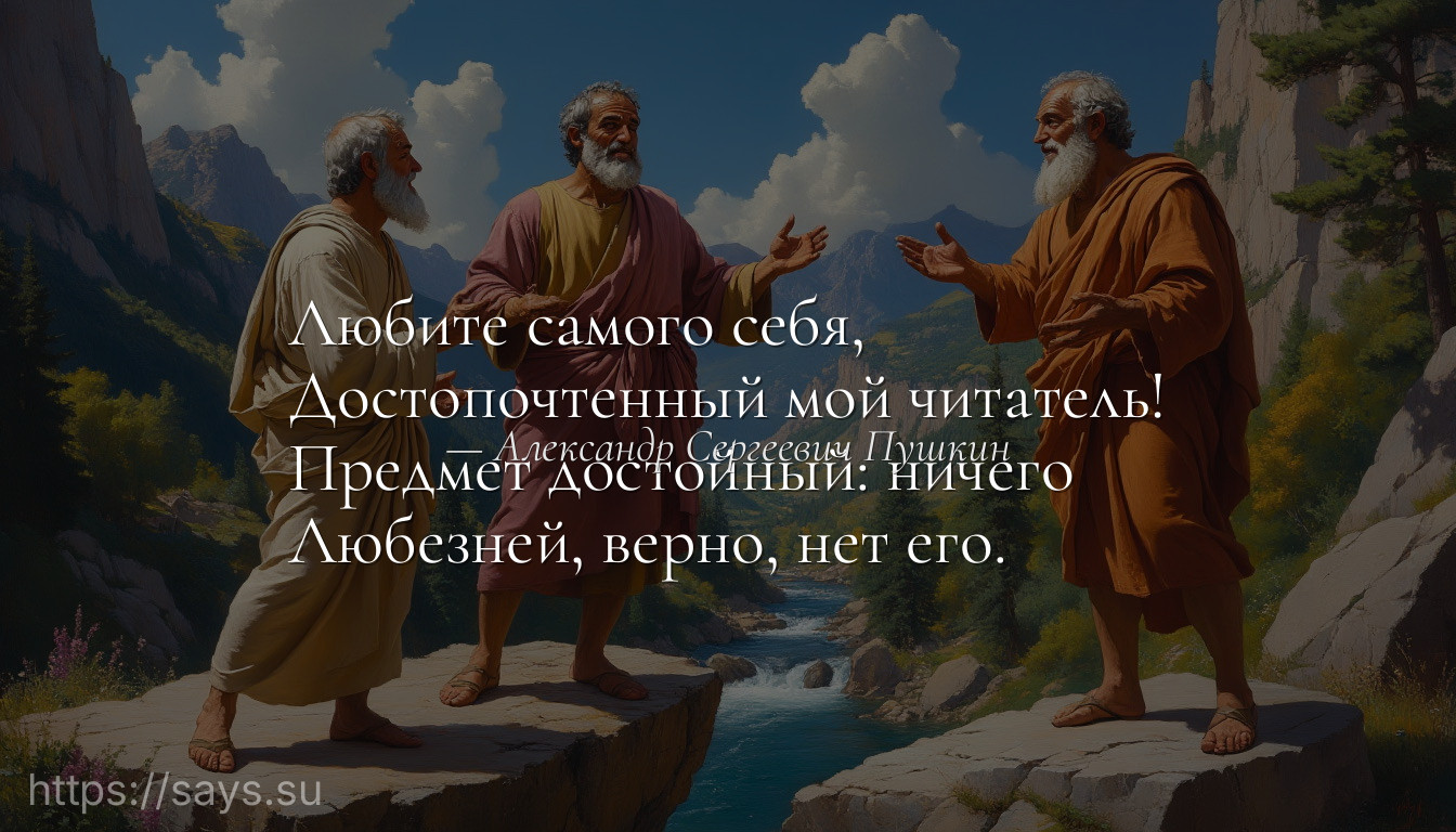 Любите самого себя, <br />Достопочтенный мой читатель!<br />Предмет достойный: ничего <br />Любезней, верно, нет его.