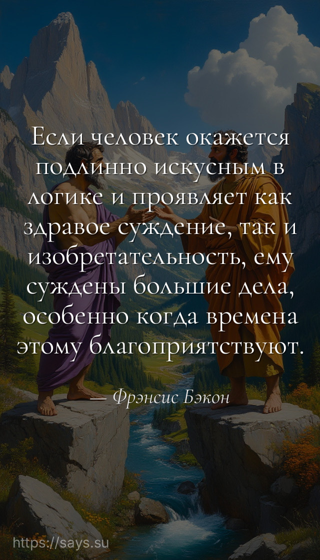 Если человек окажется подлинно искусным в логике и проявляет как здравое суждение, так и изобретательность, ему суждены большие дела, особенно когда времена этому благоприятствуют.