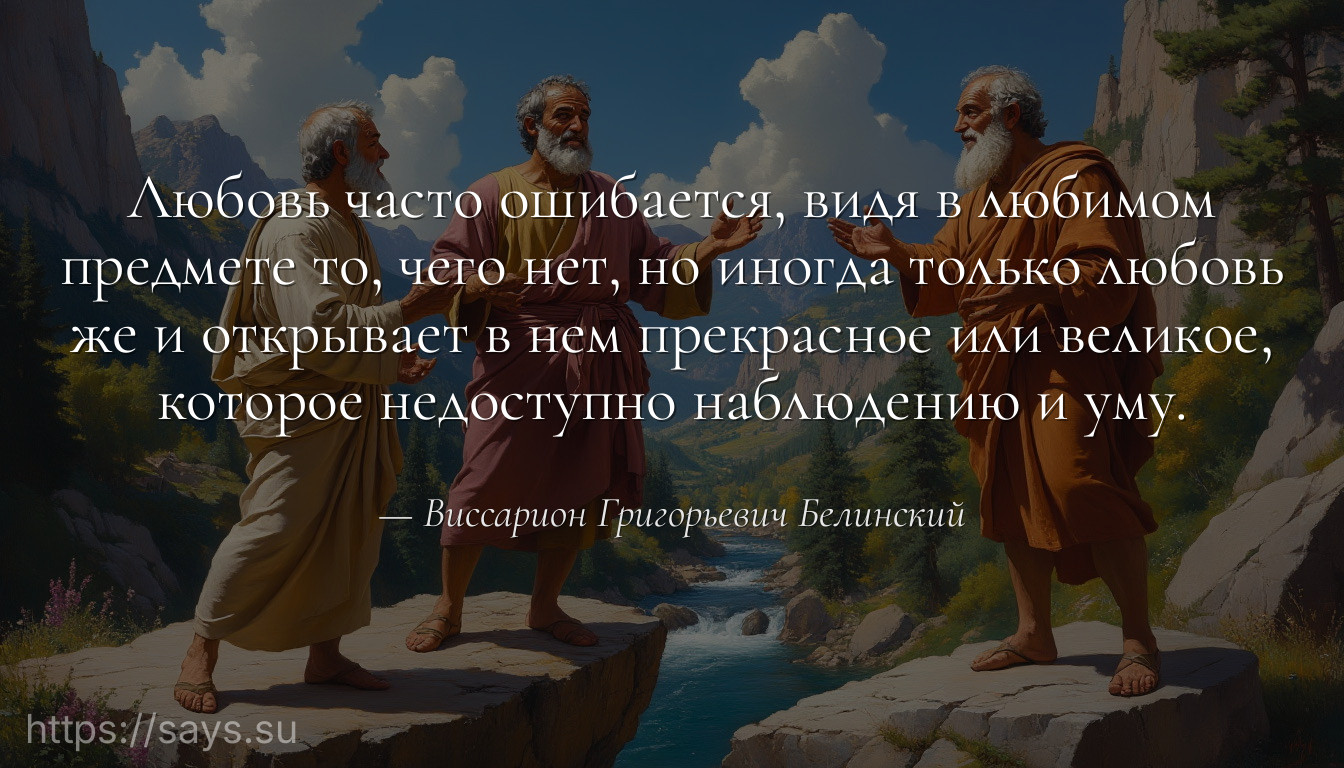 Любовь часто ошибается, видя в любимом предмете то, чего нет, но иногда только любовь же и открывает в нем прекрасное или великое, которое недоступно наблюдению и уму.