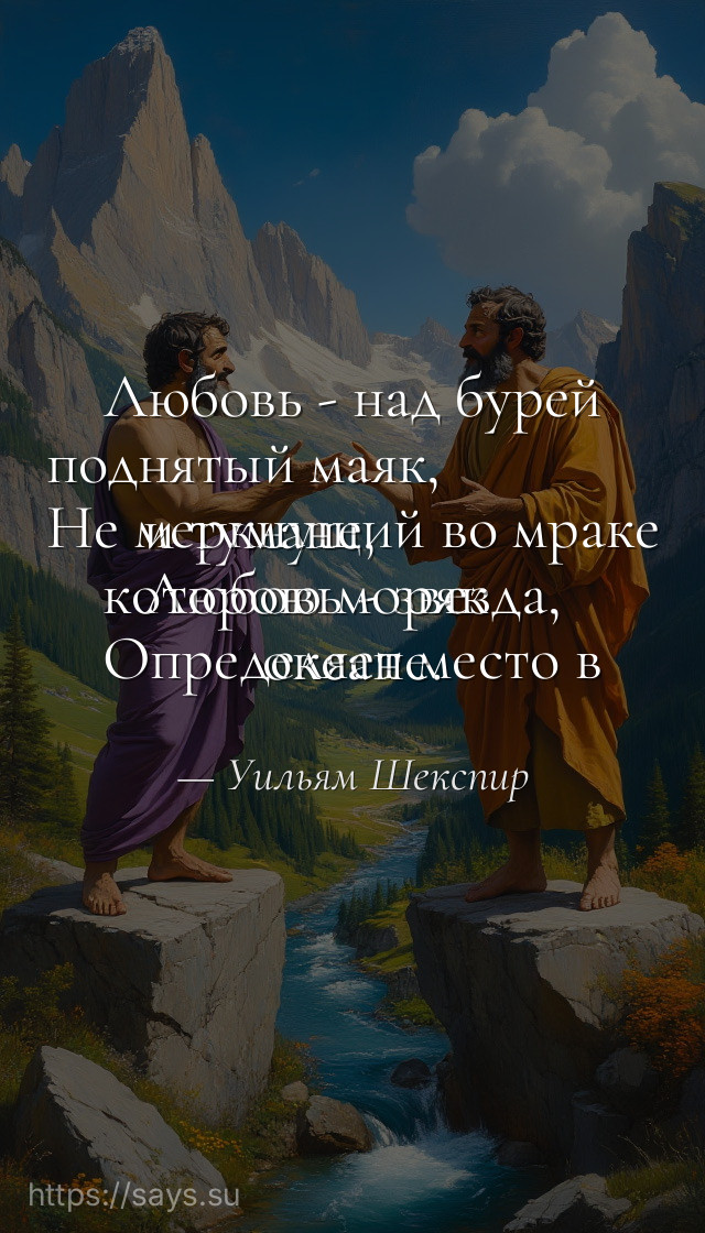 Любовь - над бурей поднятый маяк, <br />Не меркнущий во мраке и тумане, <br />Любовь - звезда, которою моряк <br />Определяет место в океане.