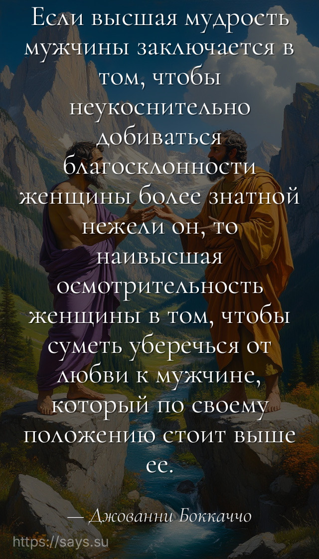 Если высшая мудрость мужчины заключается в том, чтобы неукоснительно добиваться благосклонности женщины более знатной нежели он, то наивысшая осмотрительность женщины в том, чтобы суметь уберечься от любви к мужчине, который по своему положению стоит выше ее.