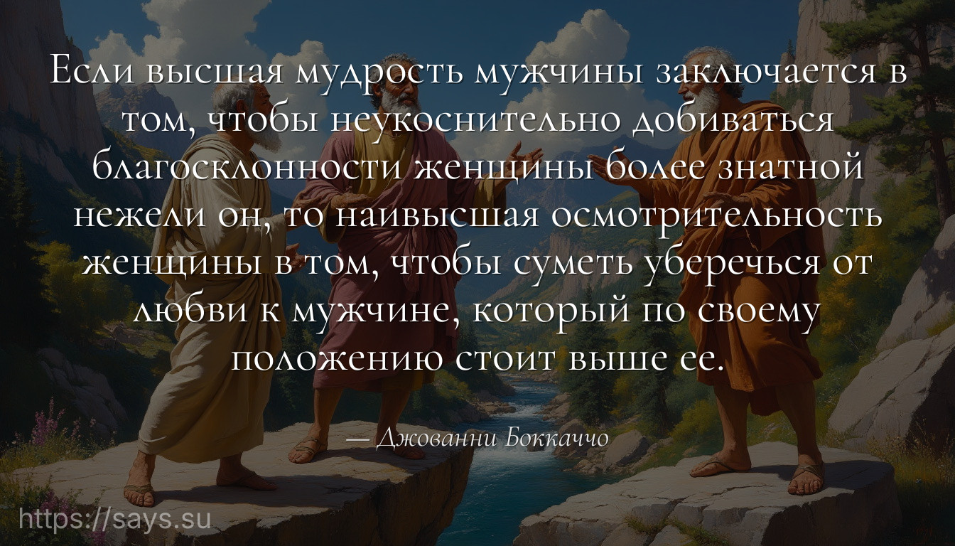 Если высшая мудрость мужчины заключается в том, чтобы неукоснительно добиваться благосклонности женщины более знатной нежели он, то наивысшая осмотрительность женщины в том, чтобы суметь уберечься от любви к мужчине, который по своему положению стоит выше ее.