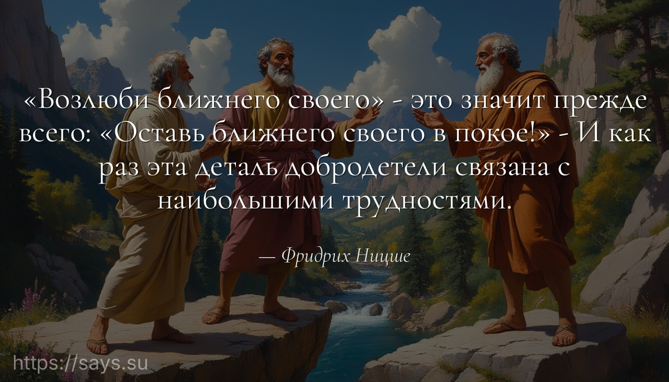 «Возлюби ближнего своего» - это значит прежде всего: «Оставь ближнего своего в покое!» - И как раз эта деталь добродетели связана с наибольшими трудностями.