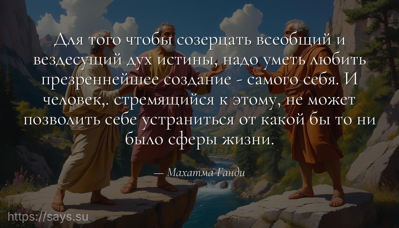 Для того чтобы созерцать всеобщий и вездесущий дух истины, надо уметь любить презреннейшее создание - самого себя. И человек,. стремящийся к этому, не может позволить себе устраниться от какой бы то ни было сферы жизни.